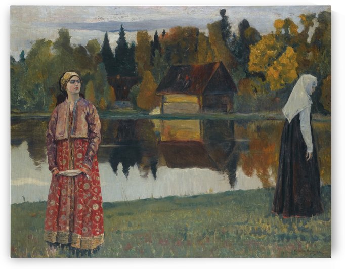 A Russian woman in a red dress by Vasily Dmitrievich Polenov