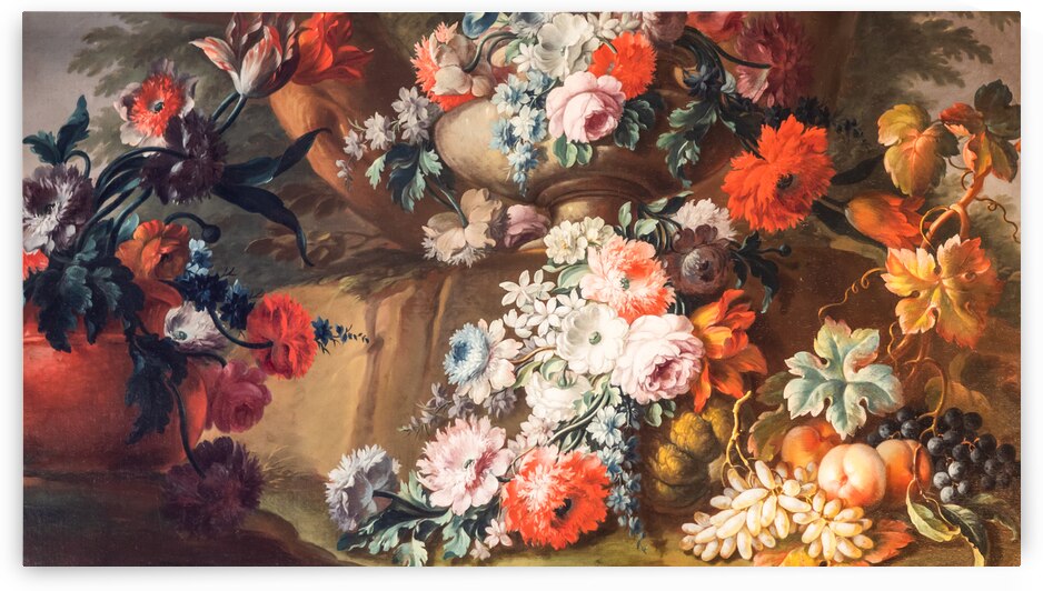 Old baroque flowers painting - vintage style aged decoration. by Paolo Modena
