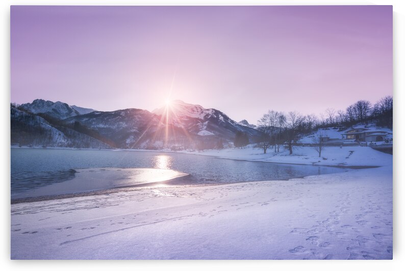 Lake Gramolazzo and snow in Apuan mountains. Italy by Stefano Orazzini
