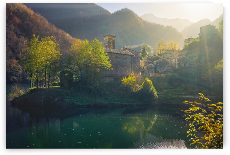 Isola Santa village and lake in autumn. Garfagnana Italy by Stefano Orazzini