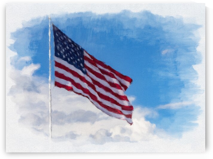 Digital art of USA stars and stripes flag against blue sky by Steve Heap