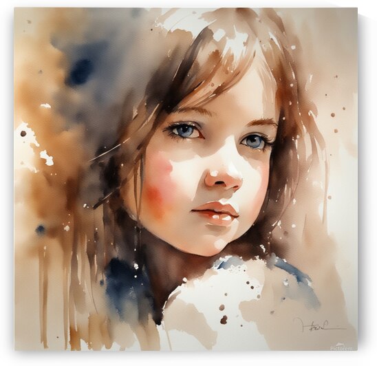 Lovely young girl face - watercolor technique of Fabio Cembranelli alla prima watercolour technique by AIGALLERY