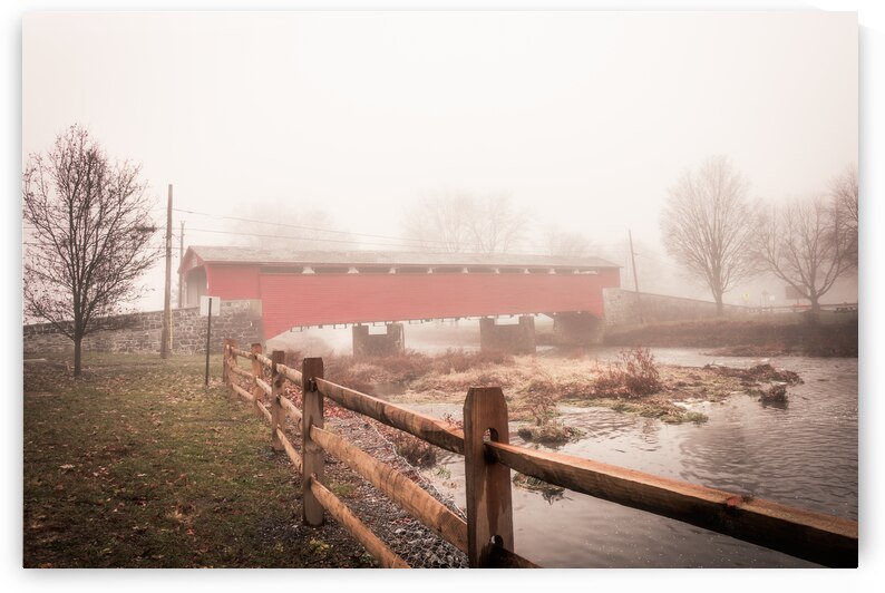 Foggy Wehrs Covered Bridge and Jordan Creek by Jason Fink
