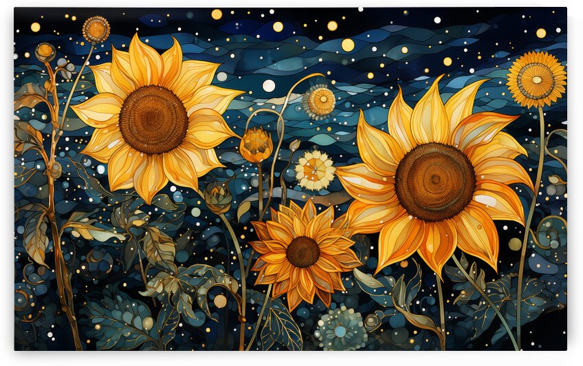 Starry Night Sunflowers – Van Gogh-Inspired Floral Art Print by Savage Art Prints
