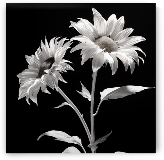 Ineffable – Black & White Twin Sunflower Art Print by Savage Art Prints