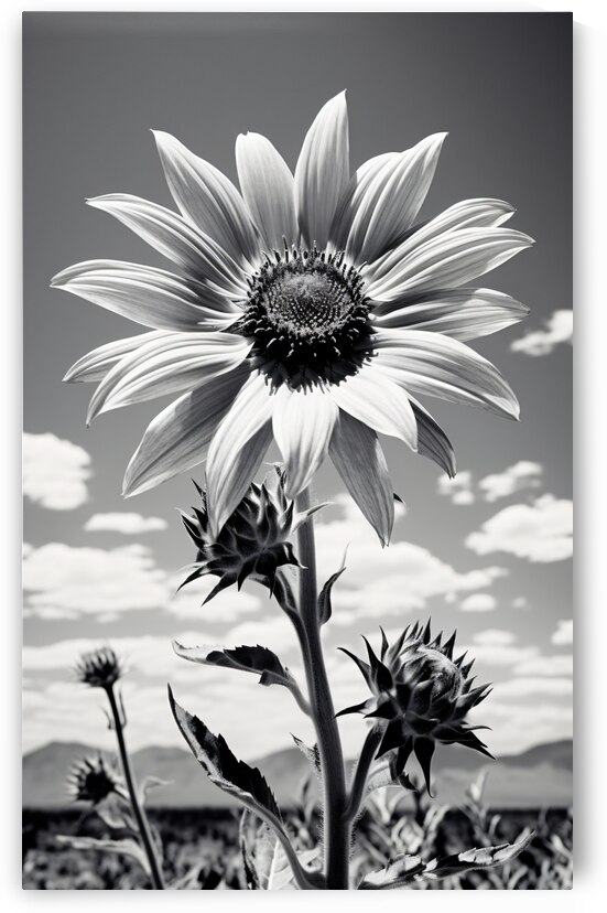 Vitamin D - Black & White Sunflower Art Print by Savage Art Prints