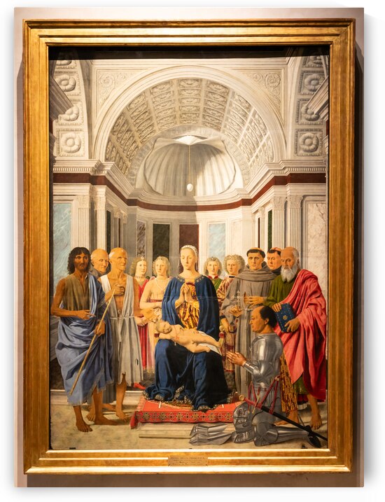 Madonna and child with saints angels and Federico da Montefeltr by Paolo Modena