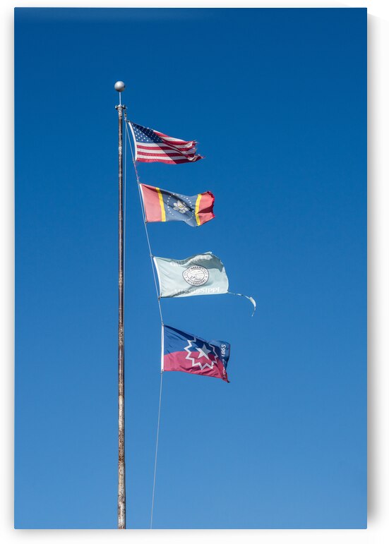 Flagpole with multiple flags in the small town of Greenville MS by Steve Heap