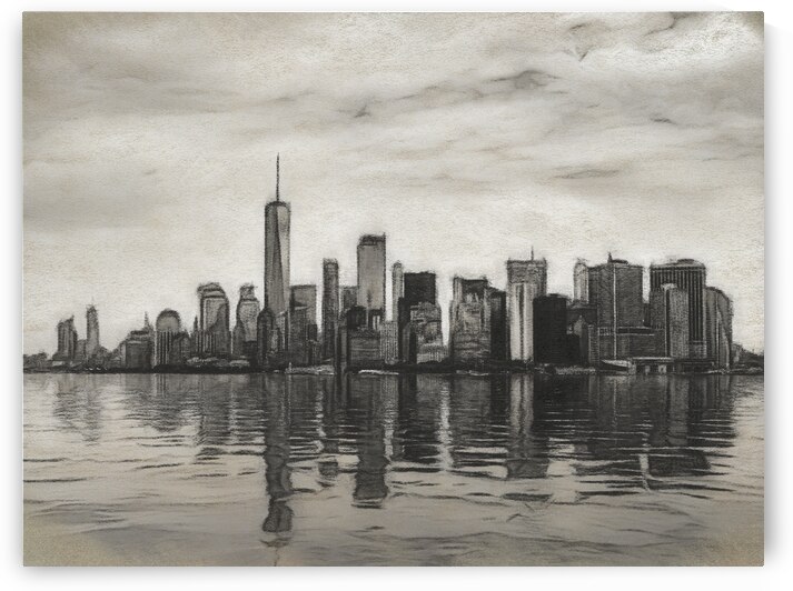 Charcoal drawing of the Manhattan Skyline by Steve Heap