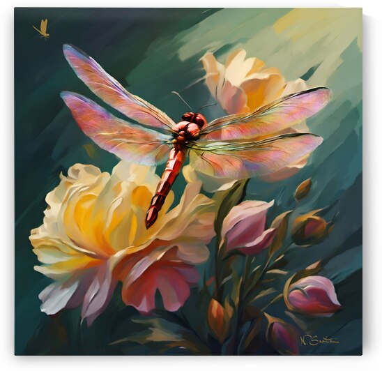 Dragonfly and Roses  wall art by Nazan Saatci Art by Nazan Saatci