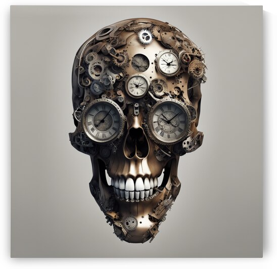 skull made from clocks Cyberpunk style by AIGALLERY