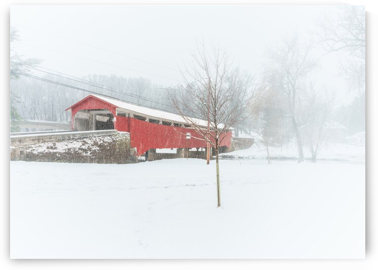 Bogert Covered Bridge Winter Snowfall by Jason Fink