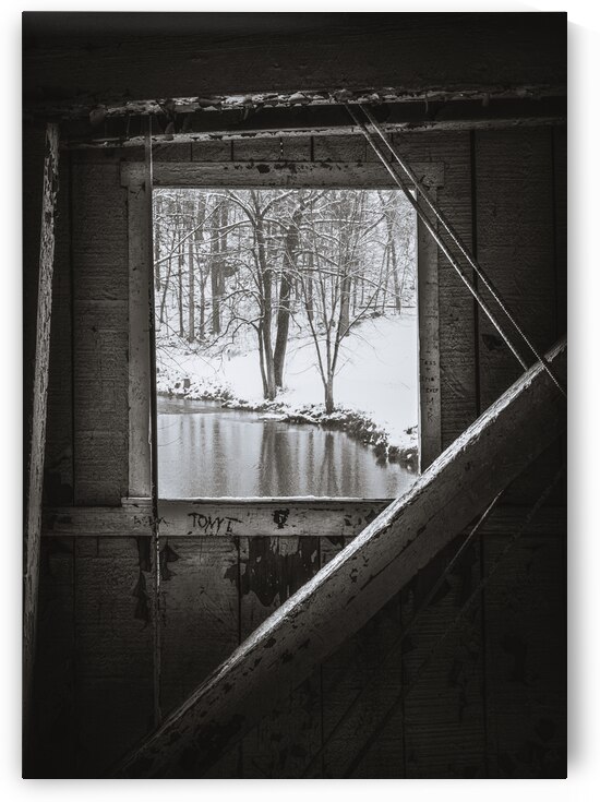 Winter Window on to Little Lehigh Creek - Black and White by Jason Fink