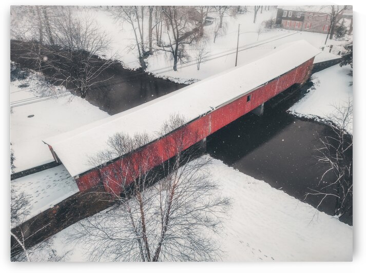Winter Aerial Bogert Covered Bridge 2024 by Jason Fink