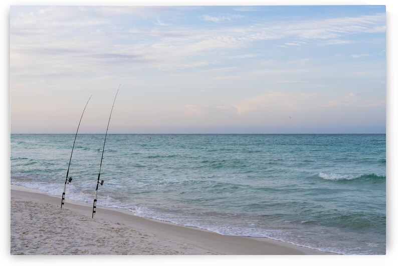 Coastline Fishing Poles In The Sand by Jennifer White