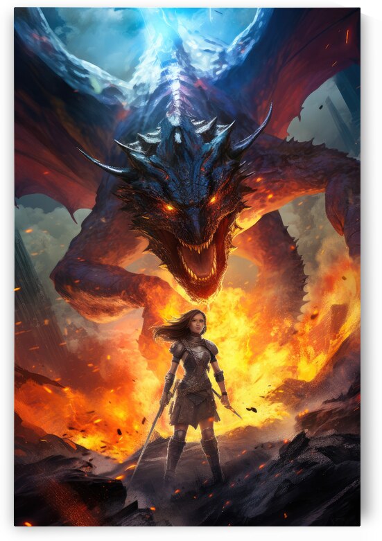 Fire Dragon and Female Warrior 06 by Matthias Hauser