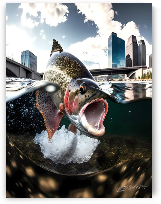 Open Mouth Trout Bow River Calgary by SykArt Designs