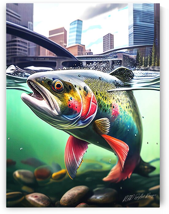 Rainbow Trout Surfacing Calgary Bow by SykArt Designs
