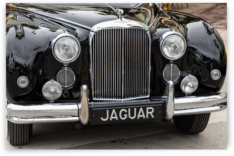 Front End of a Classic Old Black Jaguar by Bo Insogna