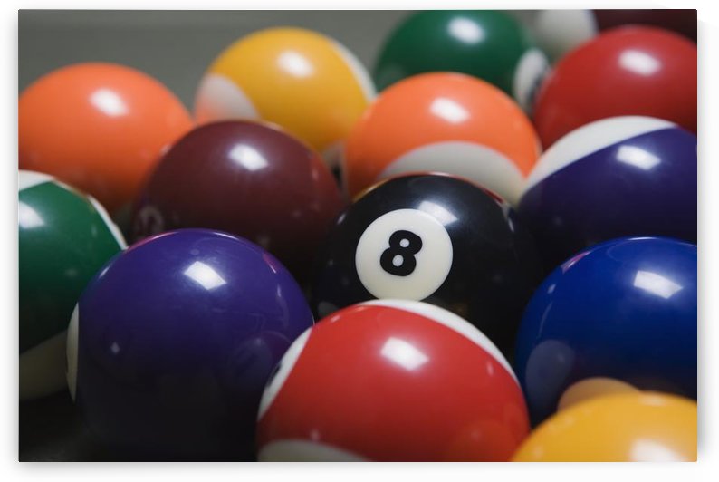 Close Up Of Pool Balls Racked On A Billiard Table Focused On The Eight Ball by PacificStock
