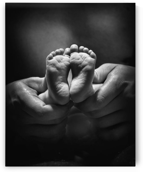 Adult Hands Holding Bare Baby Feet by PacificStock