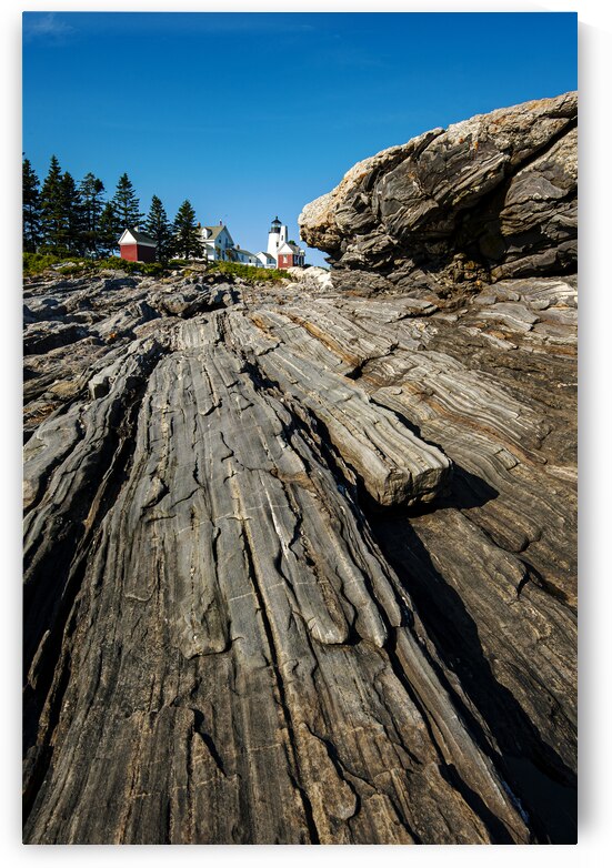Rock Formations Extend Toward Pemaquid Point Lighthouse in Maine by Allan Wood