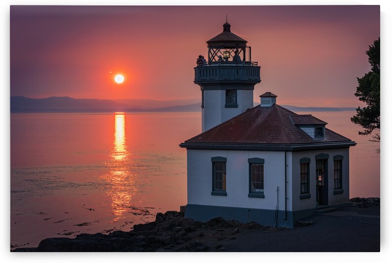 Sunset at Lime Kiln Lighthouse San Juan Island by Lauren Pritchett Photography
