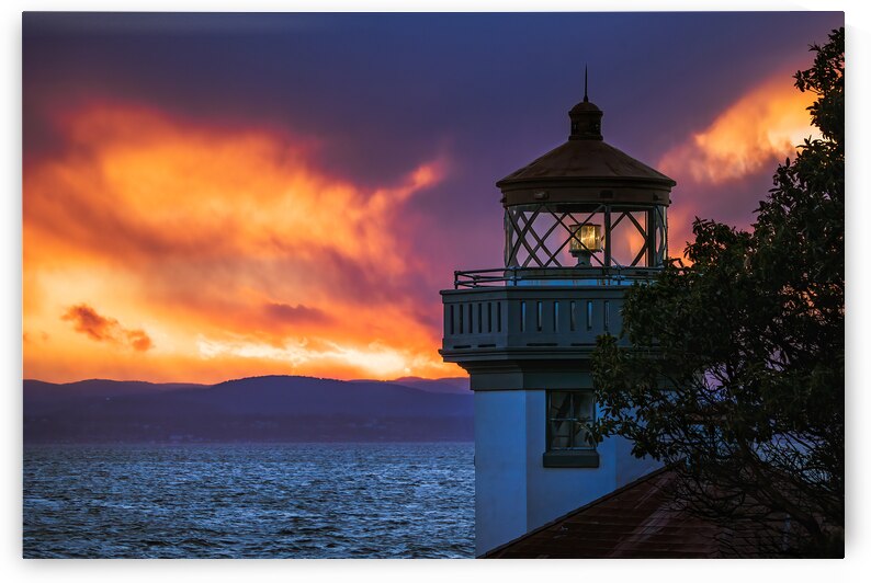After glow Lime Kiln Lighthouse San Juan Island. by Lauren Pritchett Photography