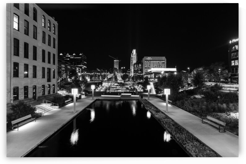 Omaha Gene Leahy Mall Night Grayscale by Jennifer White