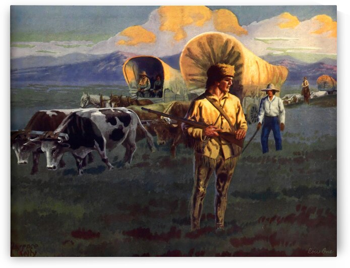 Wagon Sunset Art by Clarence H Kelly by Row One Brand