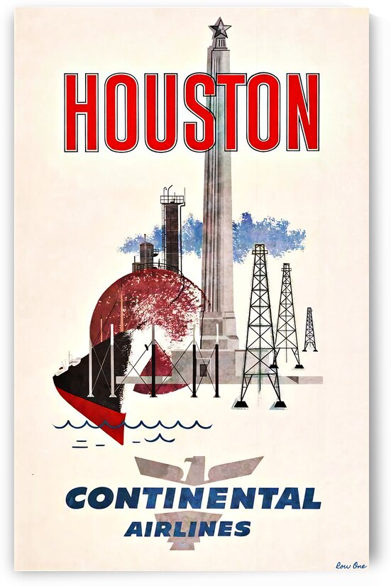 houston continental airlines travel poster by Row One Brand