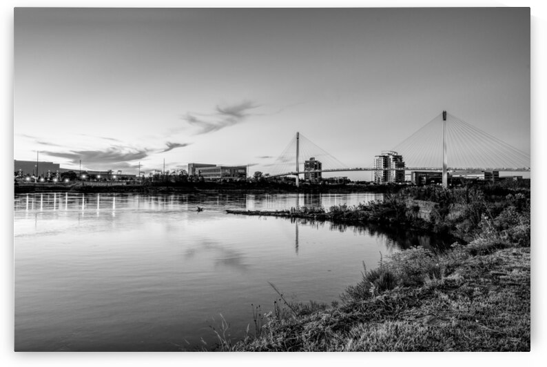 Missouri River And Kerrey Bridge Sunset Grayscale by Jennifer White