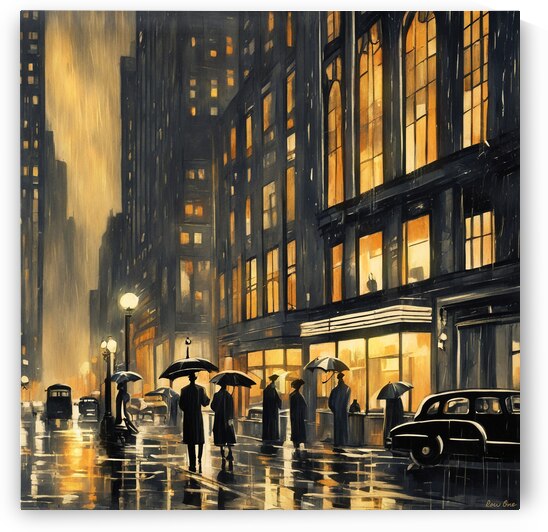 Vintage New York City at Night in the Rain  by Row One Brand