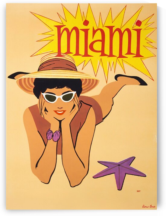 vintage miami travel poster  by Row One Brand