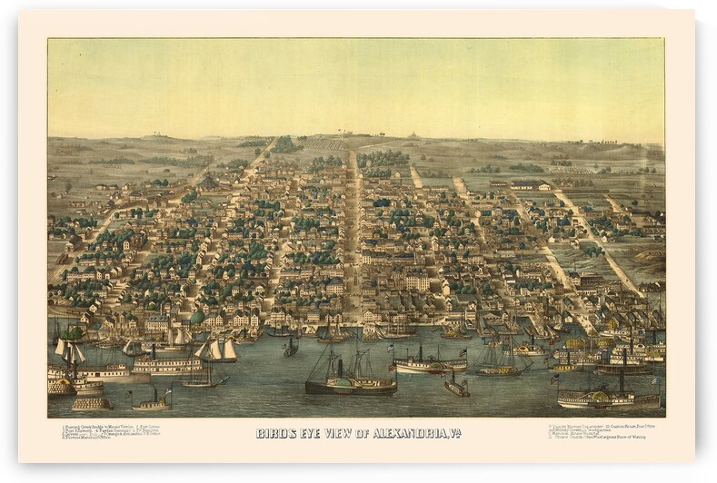 Restored birds eye view of street plan of Alexandria VA 1863 by Steve Heap