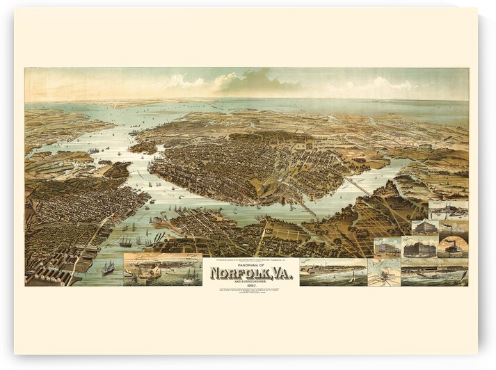 Restored birds eye panorama of Norfolk VA in 1892  by Steve Heap
