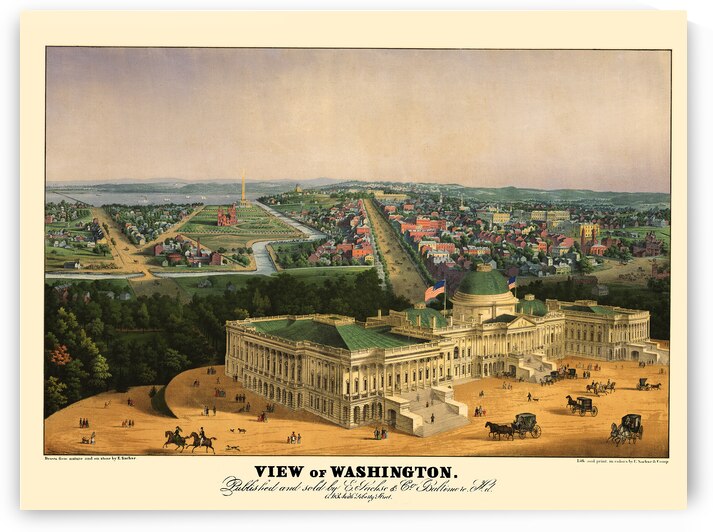 Low-angle birds-eye view of central Washington DC from 1852 by Steve Heap