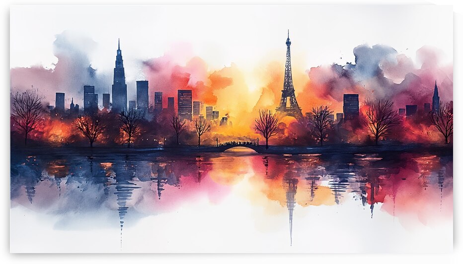 Watercolor skyline of Paris france   ar 169   sty by Joaquin Corbalan