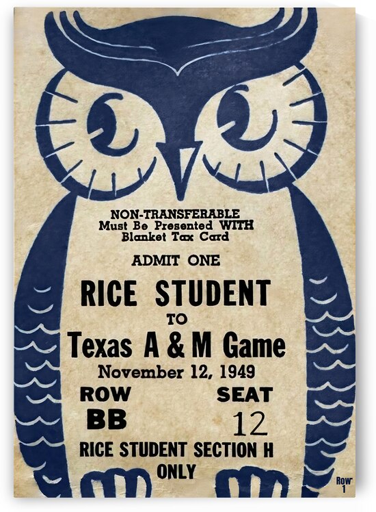 1949 rice football ticket art  by Row One Brand