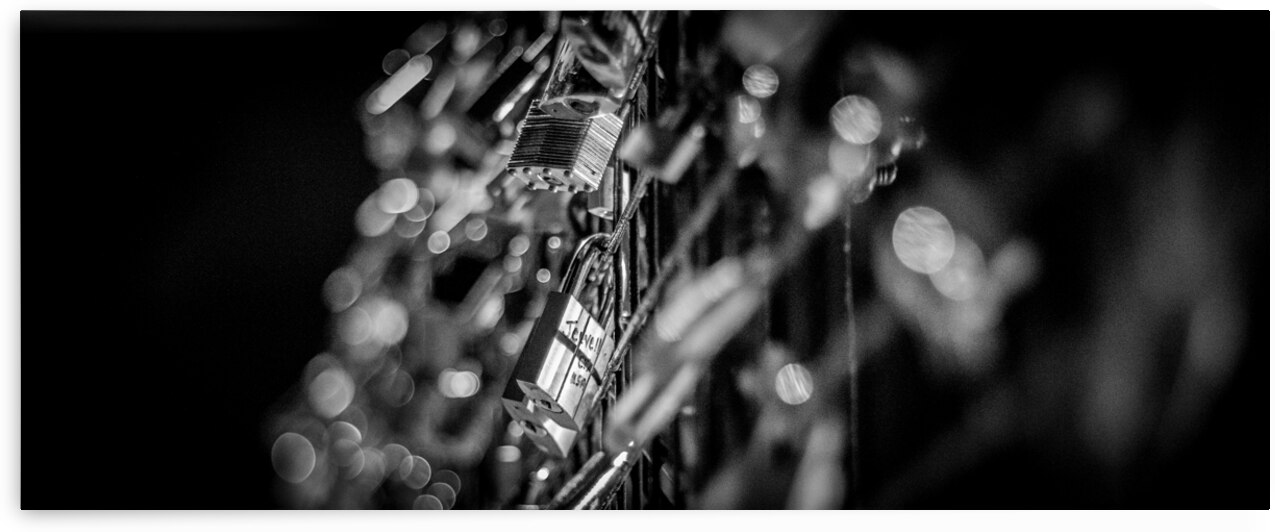 paris love locks at night  panoramic 2484 Jevelle by Black And White