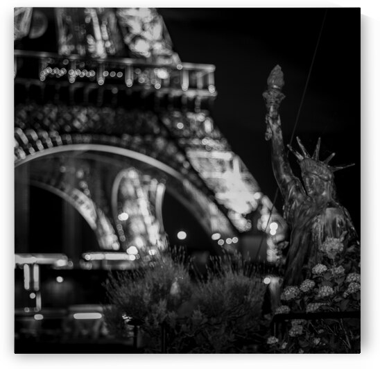 small statue of liberty on river seine  square 24 by Black And White
