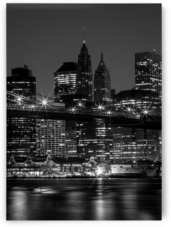 downtown manhattan skyline at night  vertical 142 by Black And White