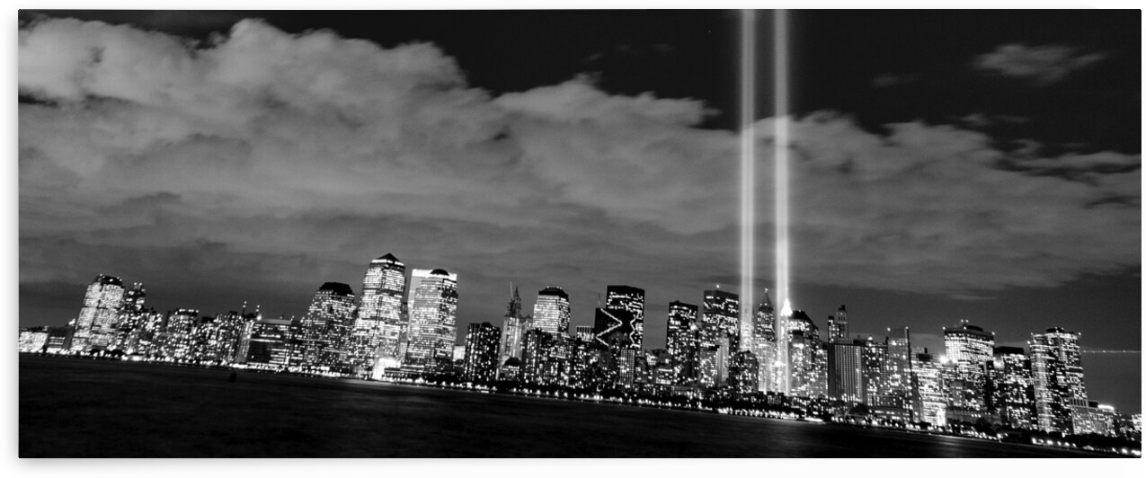 tribute lights from ground zero  panoramic 380 Re by Black And White