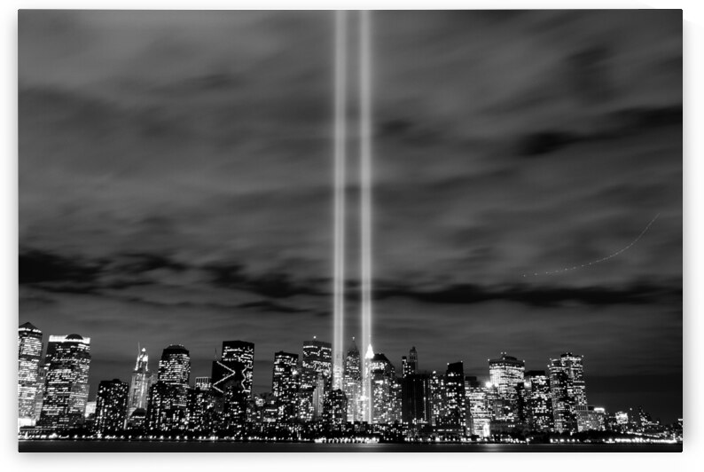tribute in lights 911 lower manhattan  horizontal by Black And White