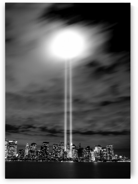 tribute in lights 911 lower manhattan  vertical 3 by Black And White