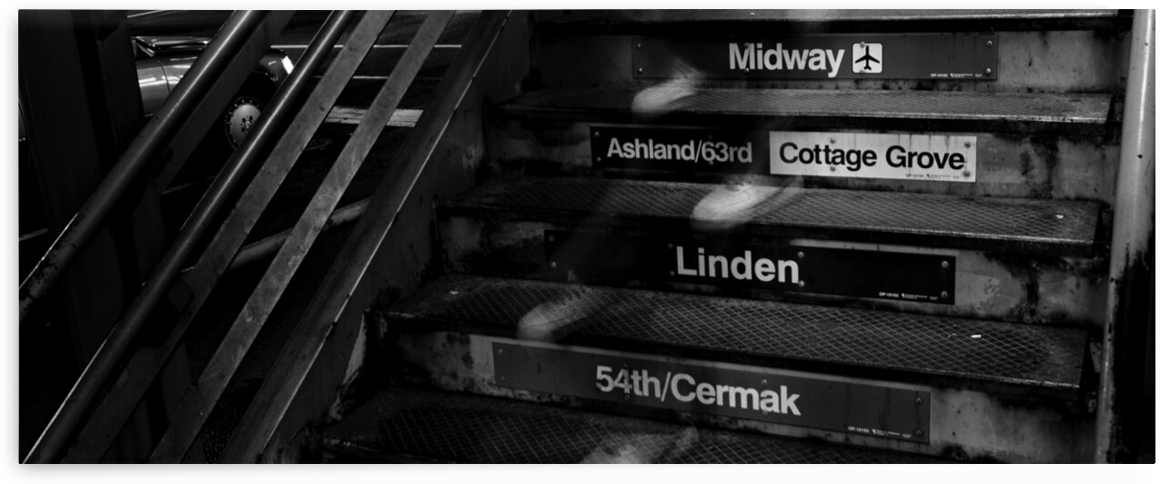 chicago L train steps  panoramic 1187 Cermak 13k. by Black And White