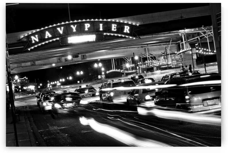 navy pier sign at night  horizontal 76 Pier 13k.j by Black And White