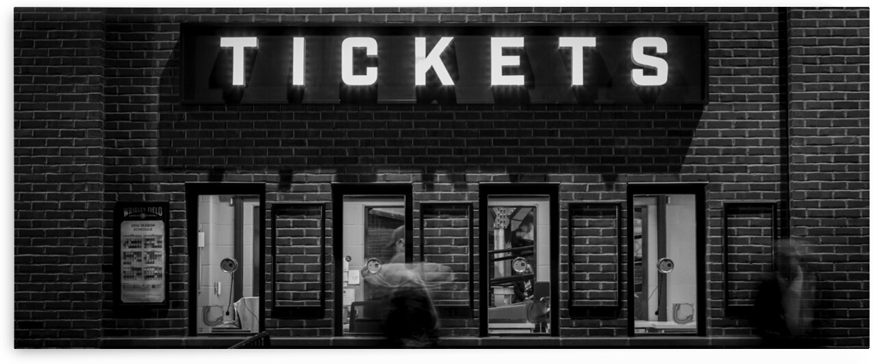 wrigley field ticket window at night  panoramic 3 by Black And White