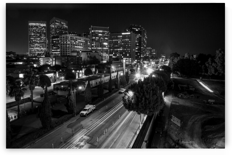 century city skyline at night beverly hilton  hor by Black And White