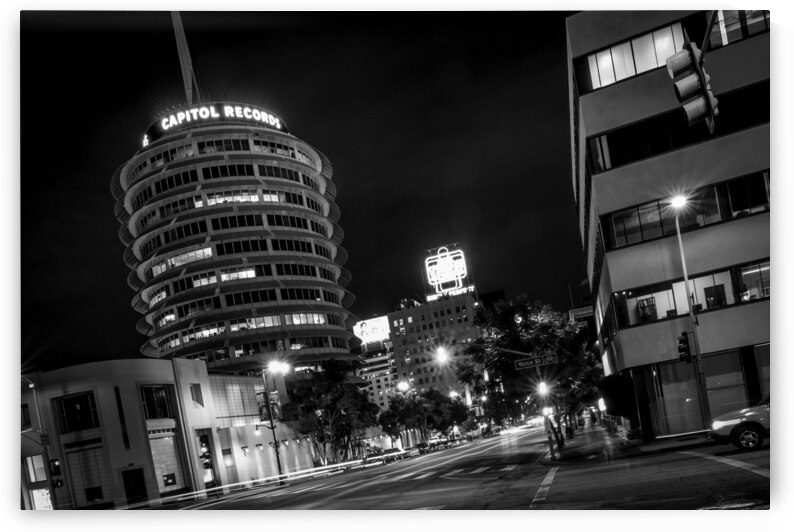 capitol records tower at night  horizontal 2609 R by Black And White